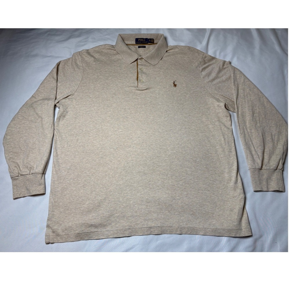 Polo Ralph Lauren Polo Shirt Mens XL Beige Excellent Classic Fit Long Sleeve